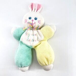Terry Cloth First Easter Plush Bunny Color Block Pastel 10" Rattle Starfish Vtg
